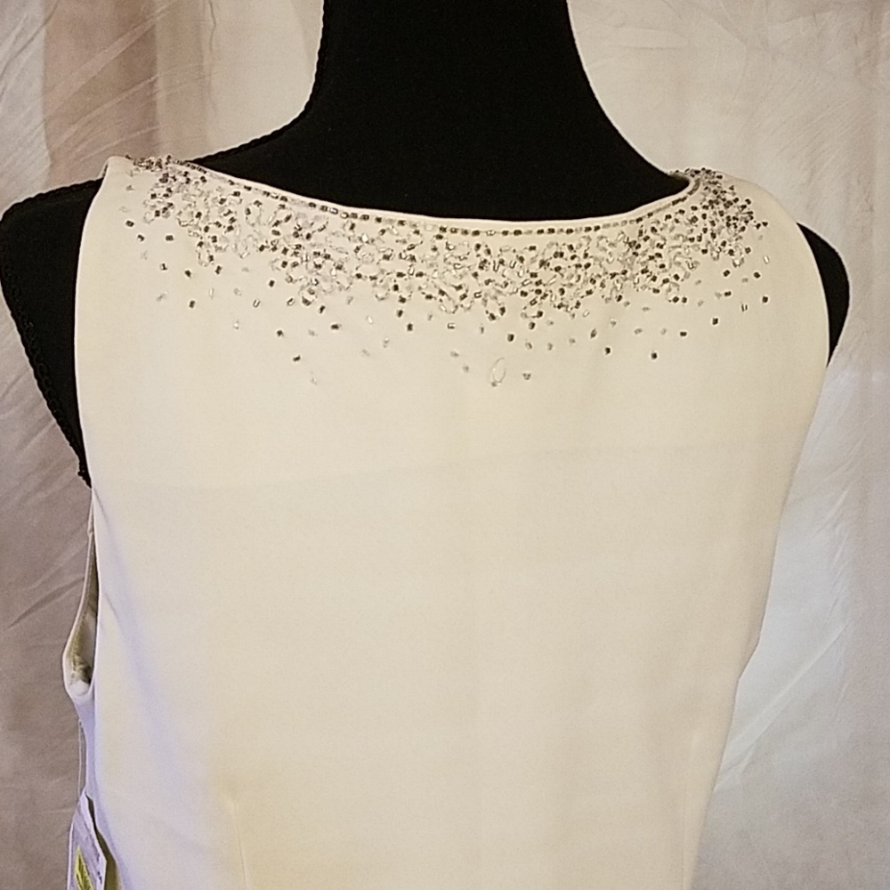 Creme colored beaded cocktail dress - Picture 7 of 11